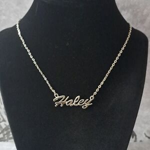 "Haley" Silvertone Script Necklace